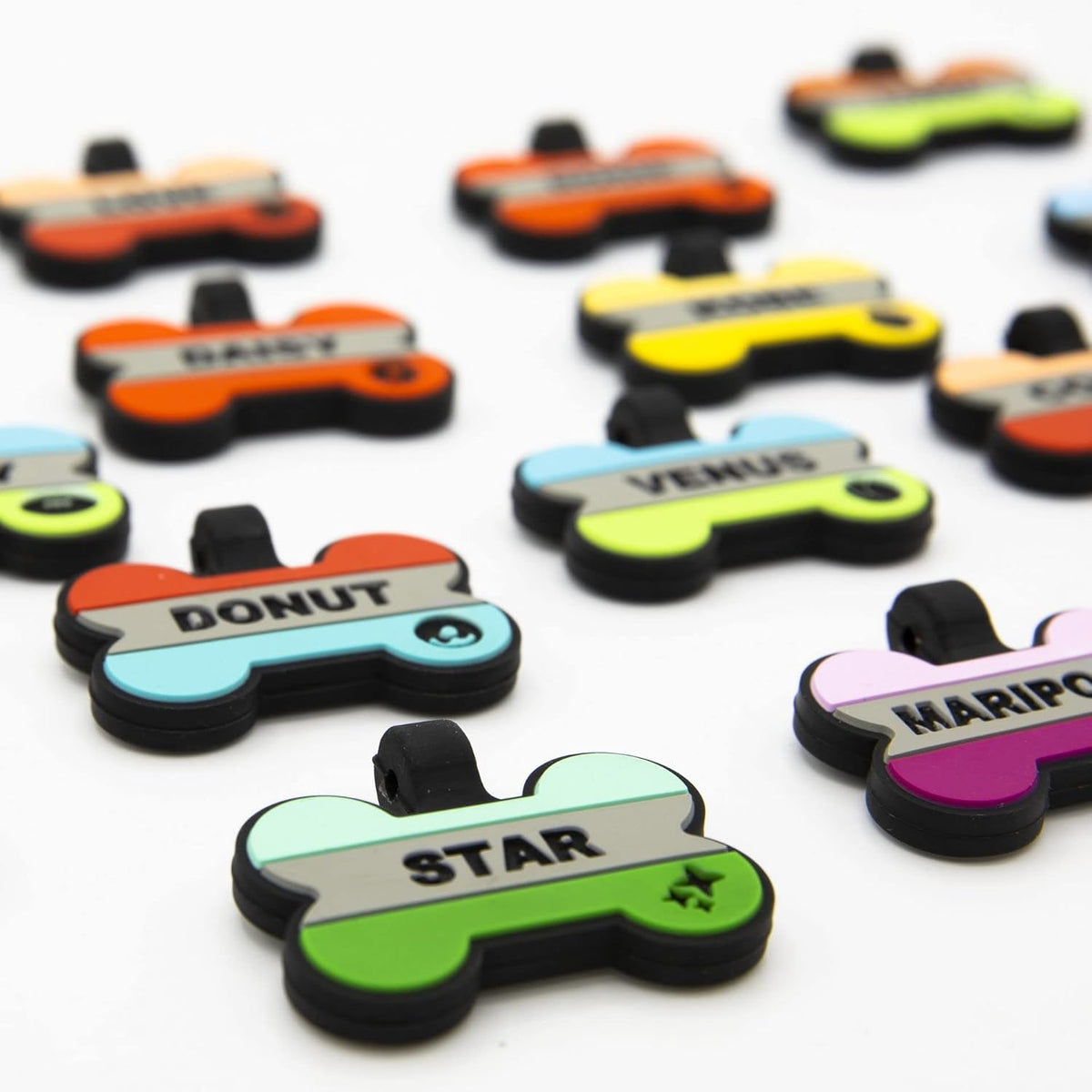 Silent Dog Tag Personalized with 5 Lines of Custom Deep Engraved Durable Soundless Silicone Pet ID Name Tag Bone Design Blue