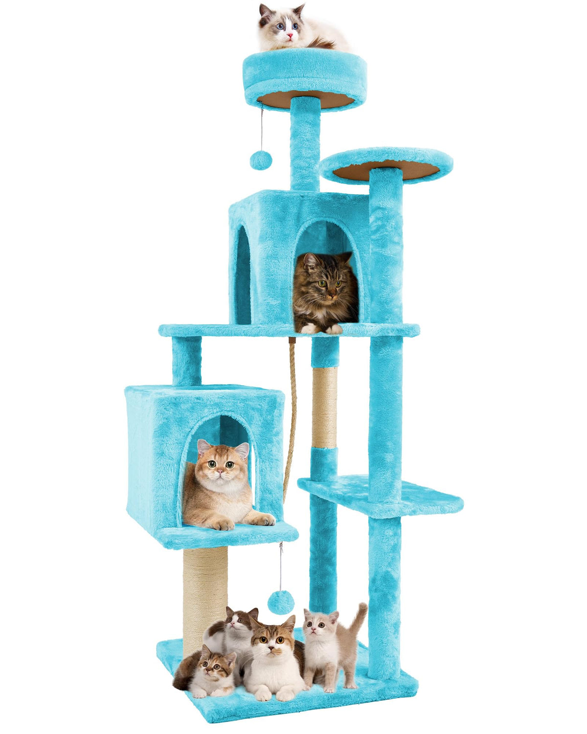 58.5inch Large Cat Tree Tower Condo for Indoor Cats, Soft Plush Multi-Level Climbing Tree Cat House with Cat Cave, Scratching Post, More Entrance/Exit, Sisal Rope, Grey Black