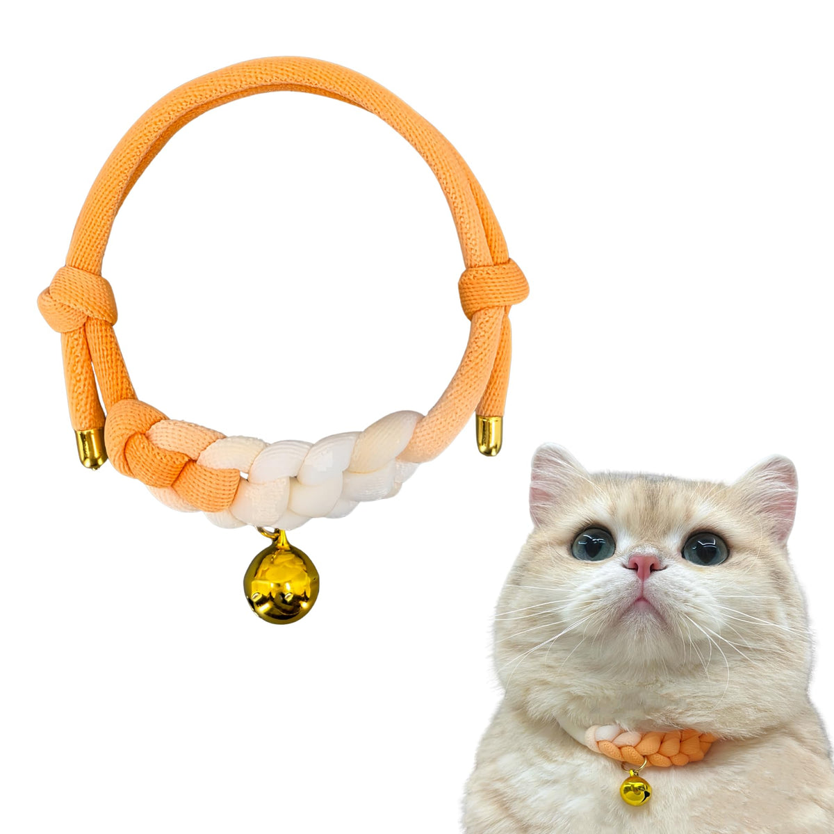 Cat Collar with Bell, Cute Adjustable Cotton Kitten Collar, Soft Lightweight Slip On Collar for Indoor Cats, Handmade in California (Green Ombre)