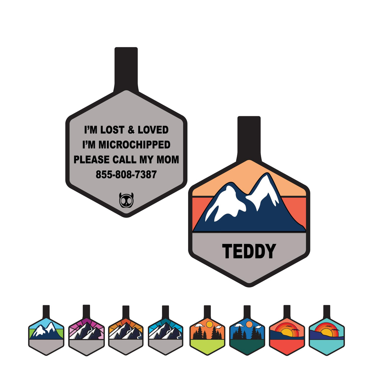 Silent Dog Tag Personalized with 5 Lines of Custom Deep Engraved Durable Soundless Silicone Pet ID Name Tag Hexagon Mountain Orange