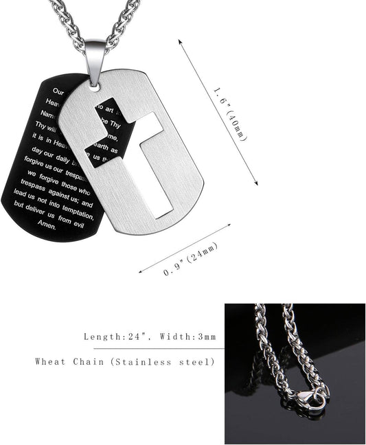 P. BLAKE Dog Tag Cross Necklace Gifts for Boys Men, Stainless Steel Bible Verse Pendant Chain Christian Religious Jewelry Gifts