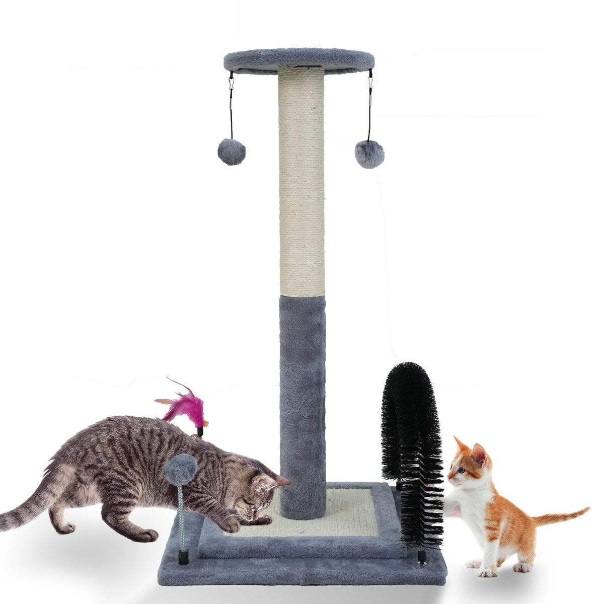 ROYPET Multifunctional Cat Scratching Posts for Indoor Kittens,Cat Scratching Pads for Play and Activity,Scratching Posts with Feather Toys and Spring Hanging Balls,Grey