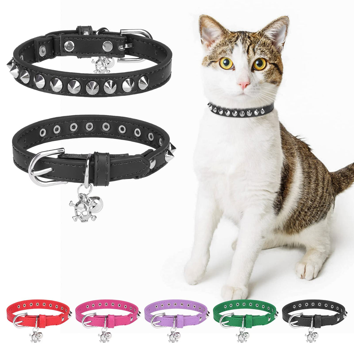 Leather Cat Collar, Breakaway Kitten Collars with Bell, Golden