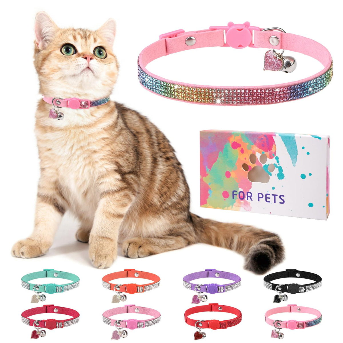 Rhinestone Cat Collar Breakaway, Bling Sparkly Diamond, 2 Pack