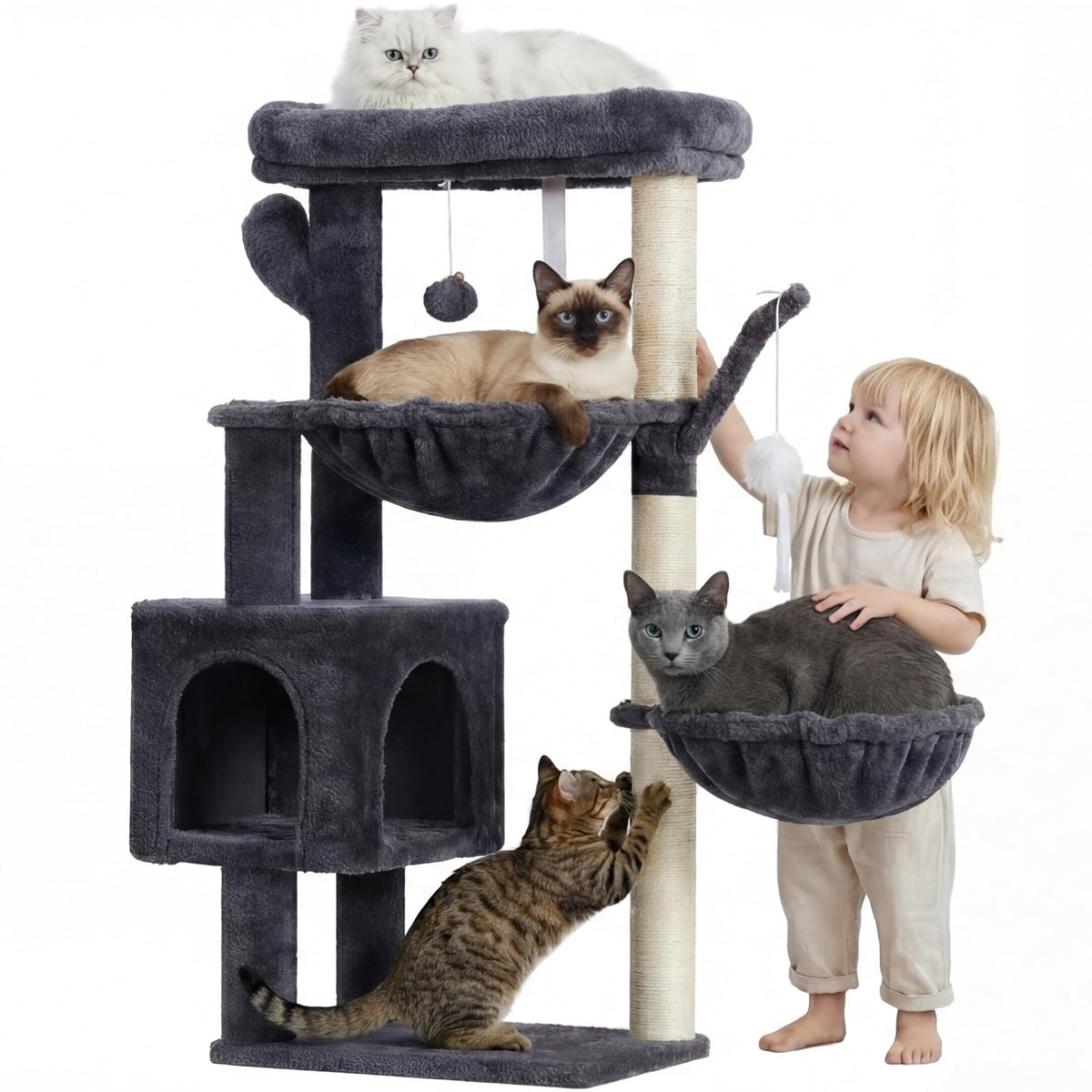 Heybly Cat Tree, 40" Tower with All-Sisal Wrapped Scratching Post HCT006SW