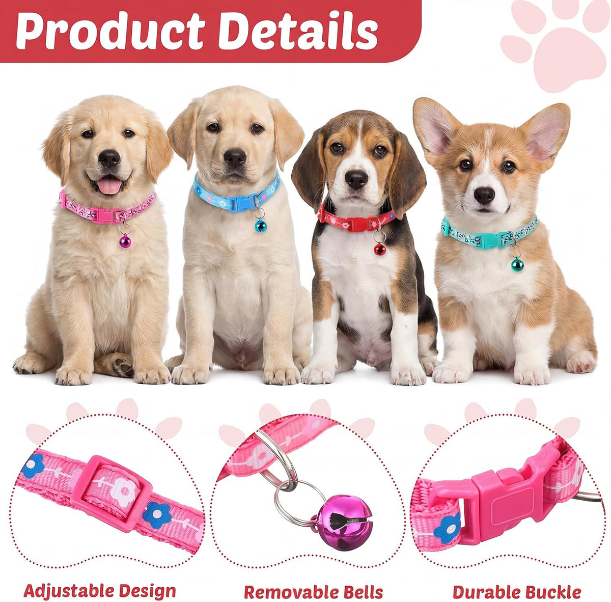 Yunsailing 24 Pcs Dog Collars with Bells for Litter Dog, Cute Pattern
