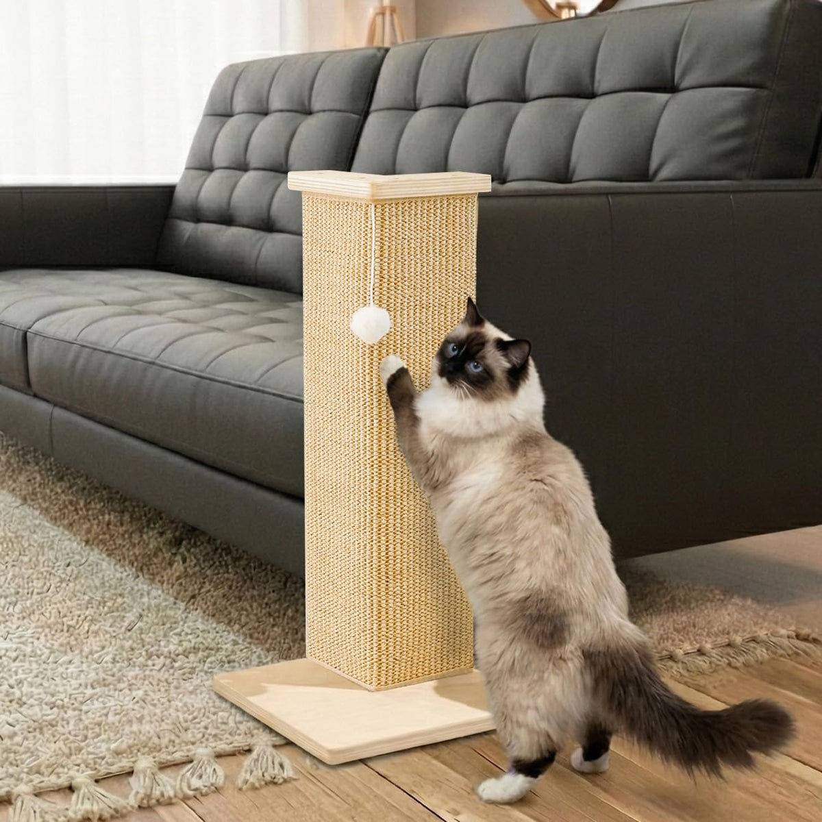 PETKARAY Couch Corner Cat Scratcher, 28'' Corner Scratching Post Cat Wall Scratcher, Sisal Scratch Pad for Sofa, Wall Furniture Protector with Toy Ball