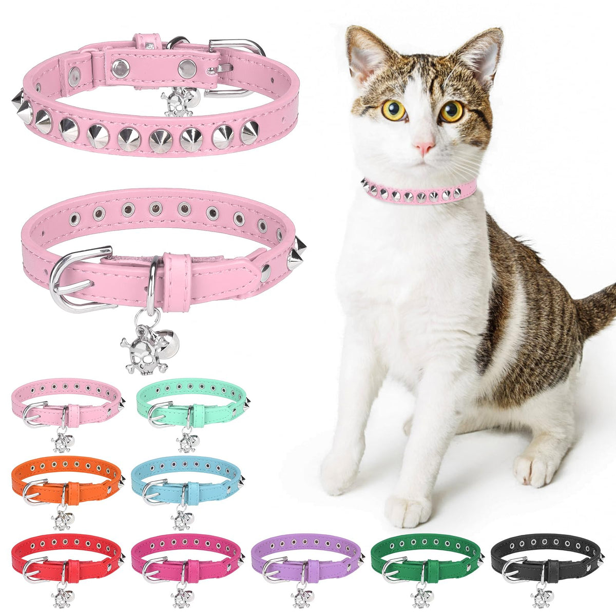 Leather Cat Collar, Breakaway Kitten Collars with Bell, Golden