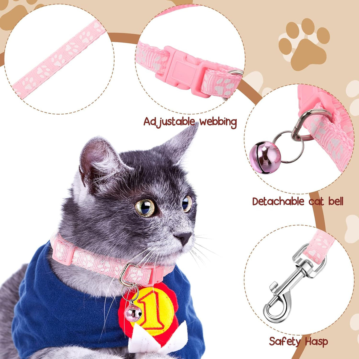 Amylove 48 Pcs Dog Collar and Leash Set, Multicolor, Paws Pattern