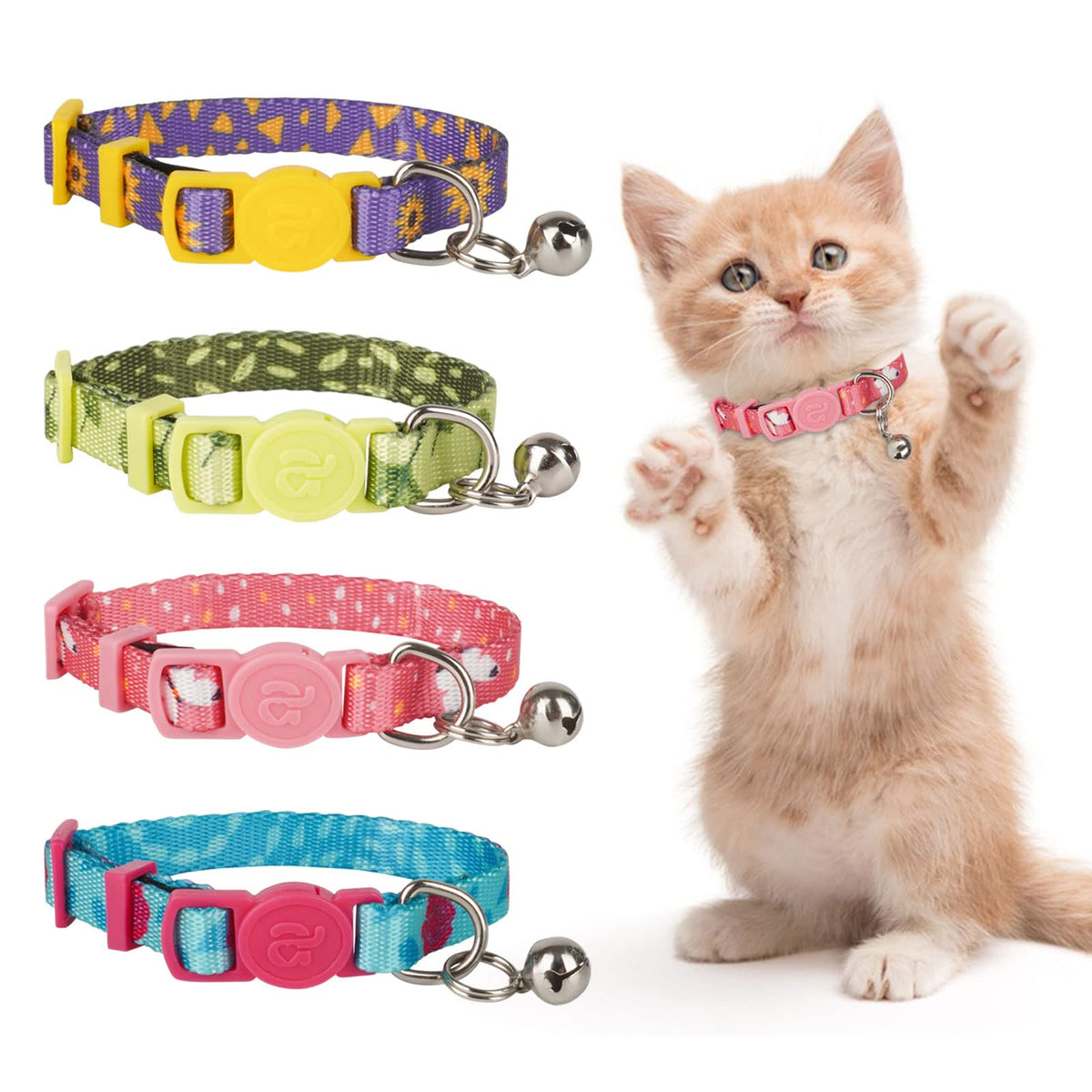 azuza 4 Pack Kitten Collars, Breakaway Kitten Collar with Bell, Plaid