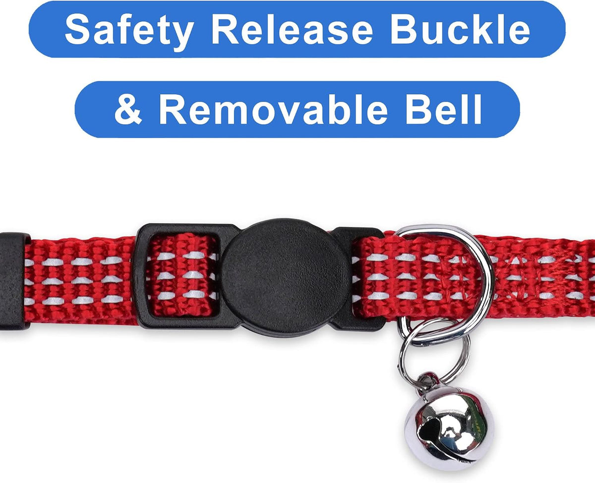 Pawtitas Reflective Red Cat Collar with Safety Buckle and Removable Bell for Kitten and Cats