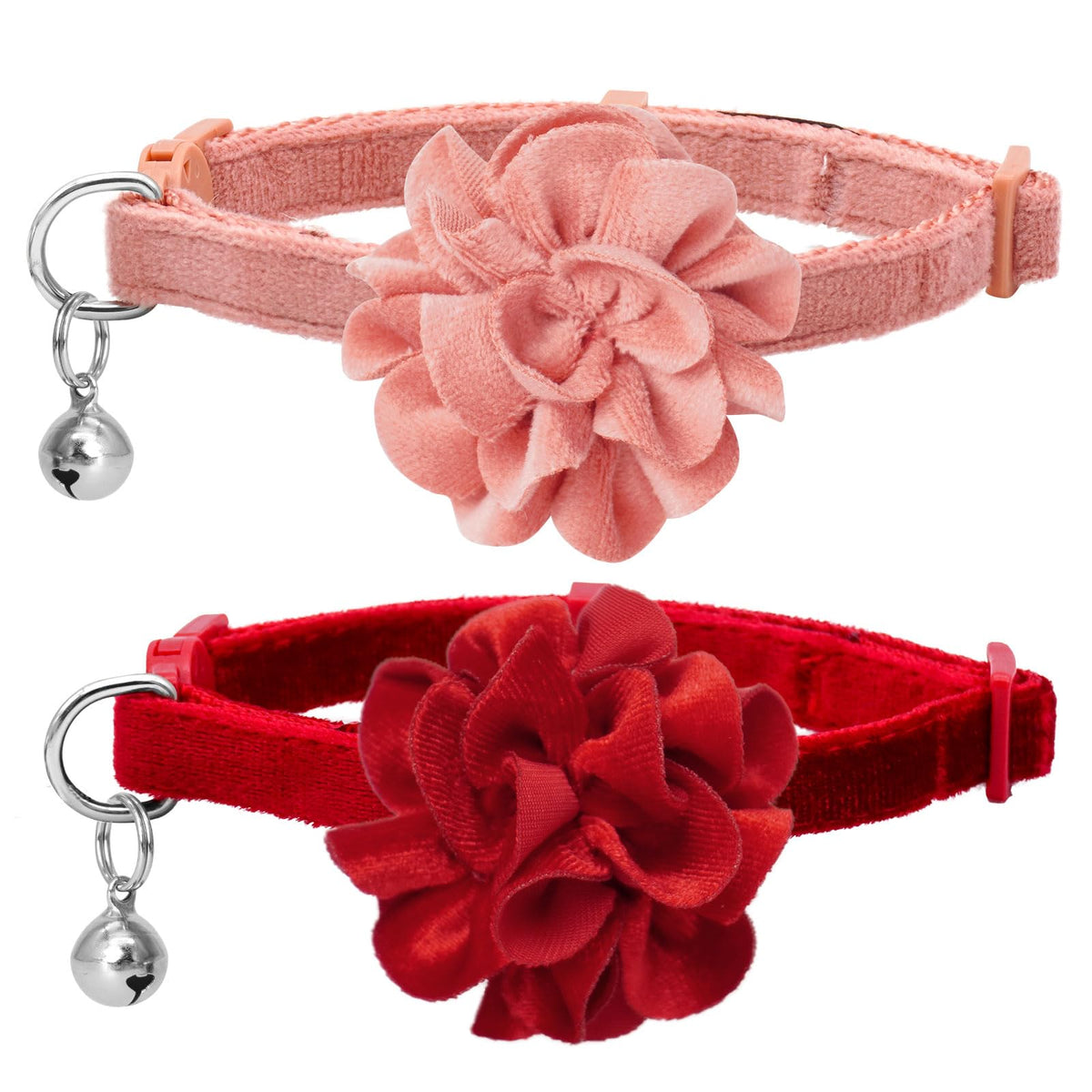 azuza 2 Pack Breakaway Cat Collars with Bell, Velvet Floral Red Cat Collar