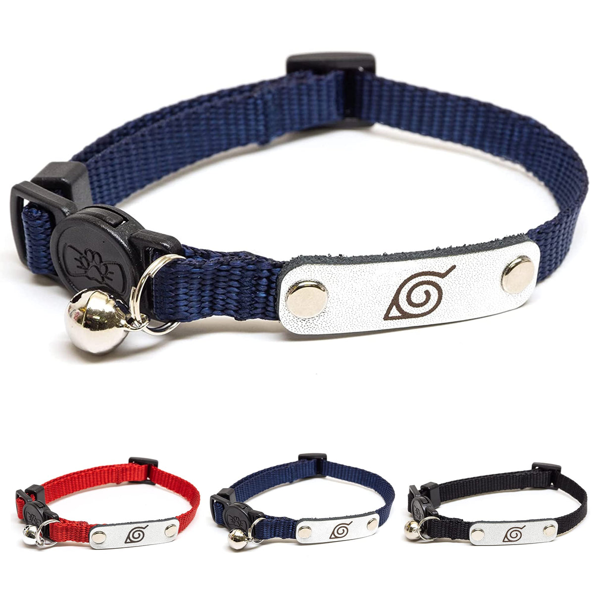 Naruto Breakaway Cat Collars for Girl & Boy Cats | Officially Licensed Naruto Shippuden Hidden Leaf Village Pet Accessories & Gifts, (8.5” to12”) Adjustable Cute Kitten Collar with Bell (Navy, Ninja)