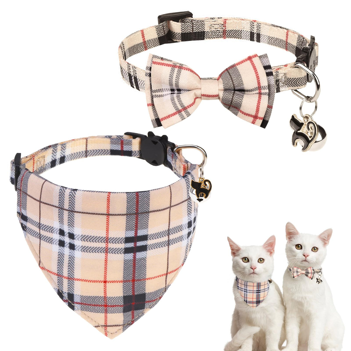 SCENEREAL Fall Cat Collar with Bell & Stylish Bowtie, Turkey Maple Leaf Pattern Breakaway Cat Collars Accessories for Boy Girl Small Cats, Holiday Thanksgiving Kitten Costumes for Female Male Pets