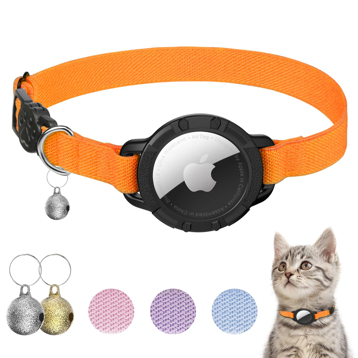 AirTag Cat Collars, Stretchy Collar with AirTag Holder and Bell