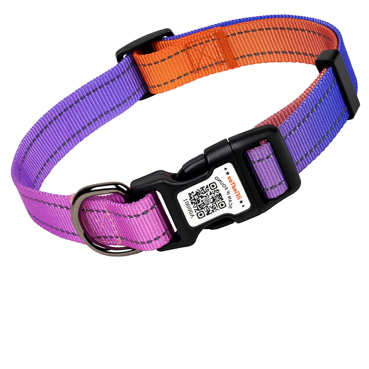 Personalized Dog Collar with QR Code Dog Tag, Light Blue M