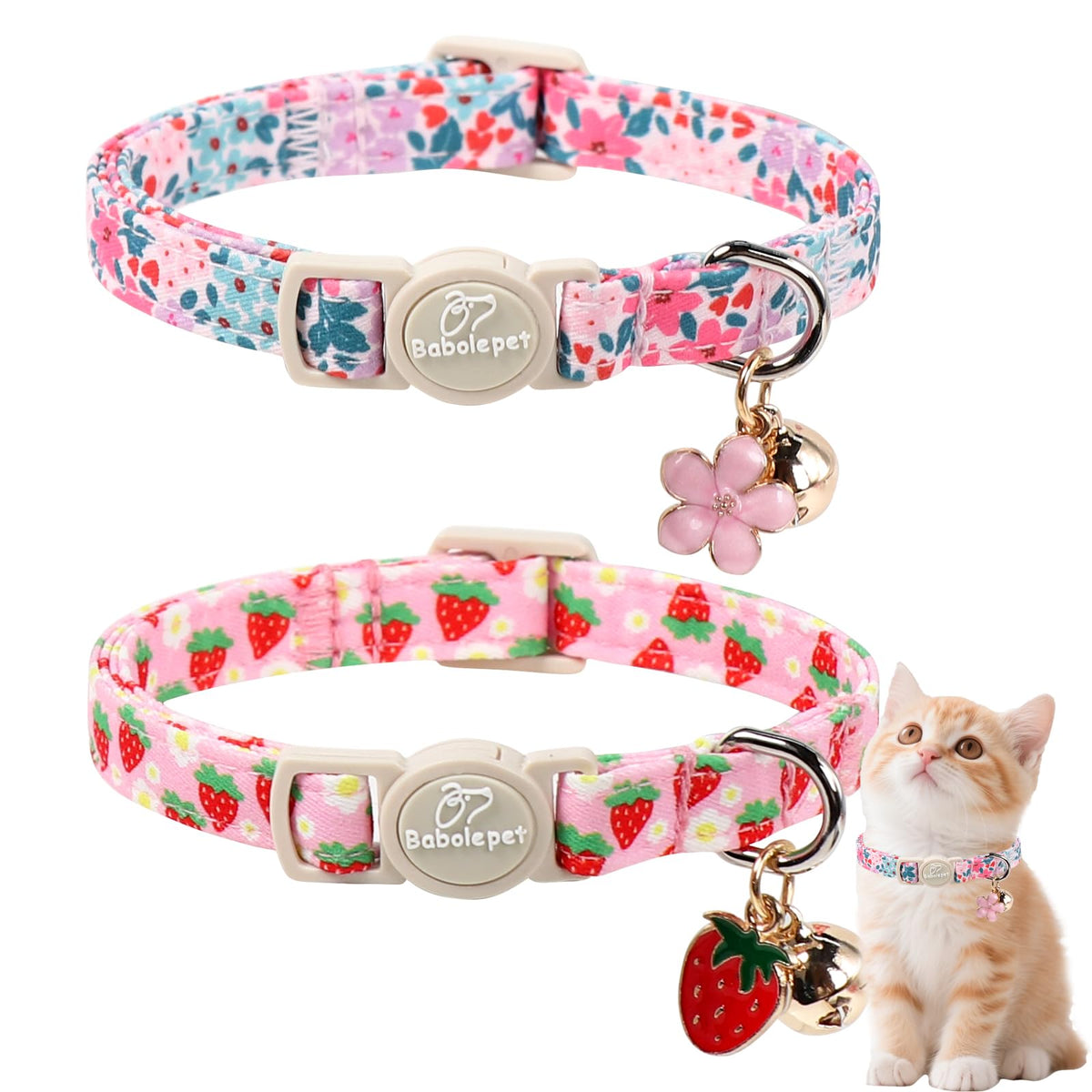 2 Pack Christmas Cat Collars - Breakaway Cat Collar with Bell, Christmas Tree and Reindeer Pendant, Winter Adjustable Kitten Collars for Girl Boy Cats, Pink Santa &Fair Isle