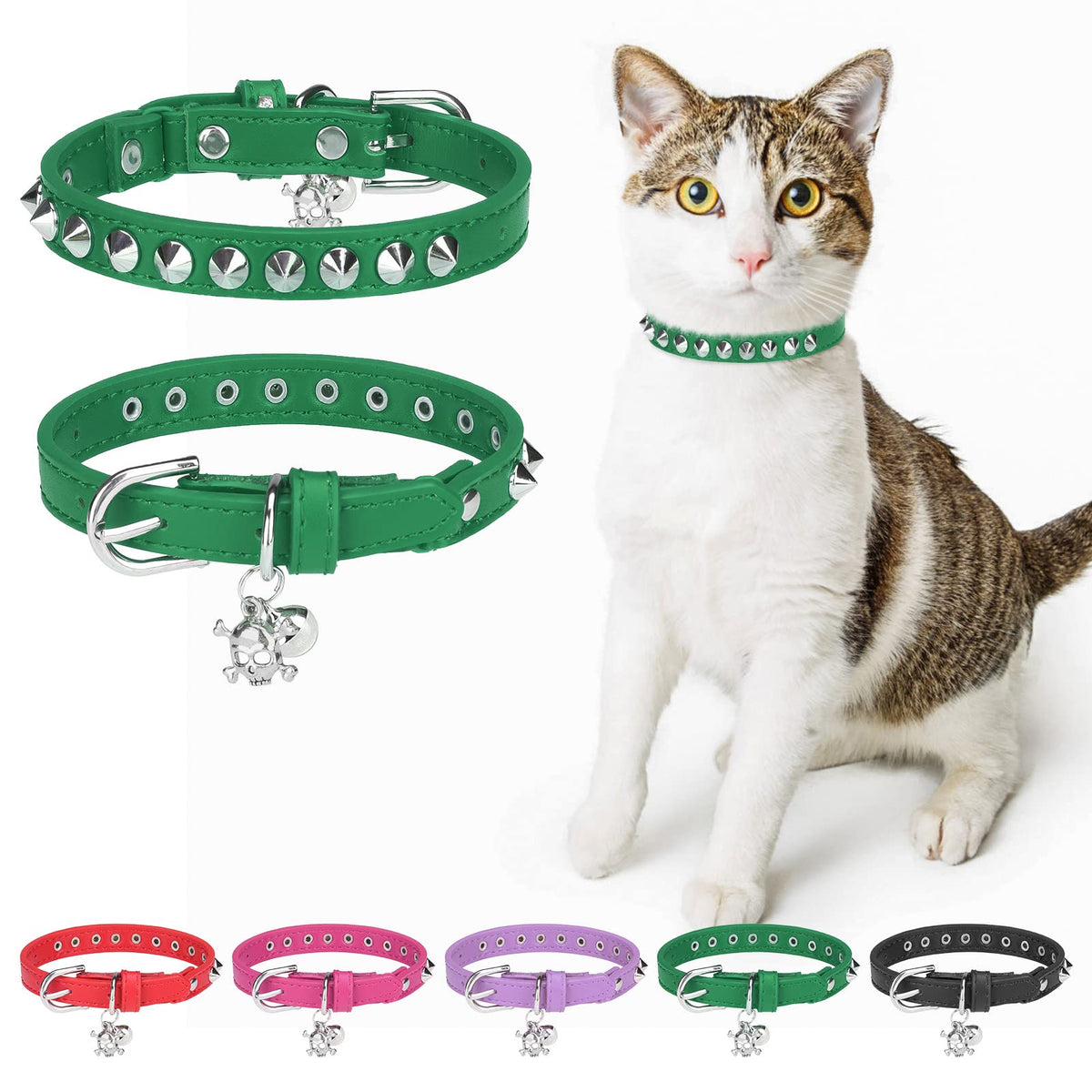 Leather Cat Collar, Breakaway Kitten Collars with Bell, Golden