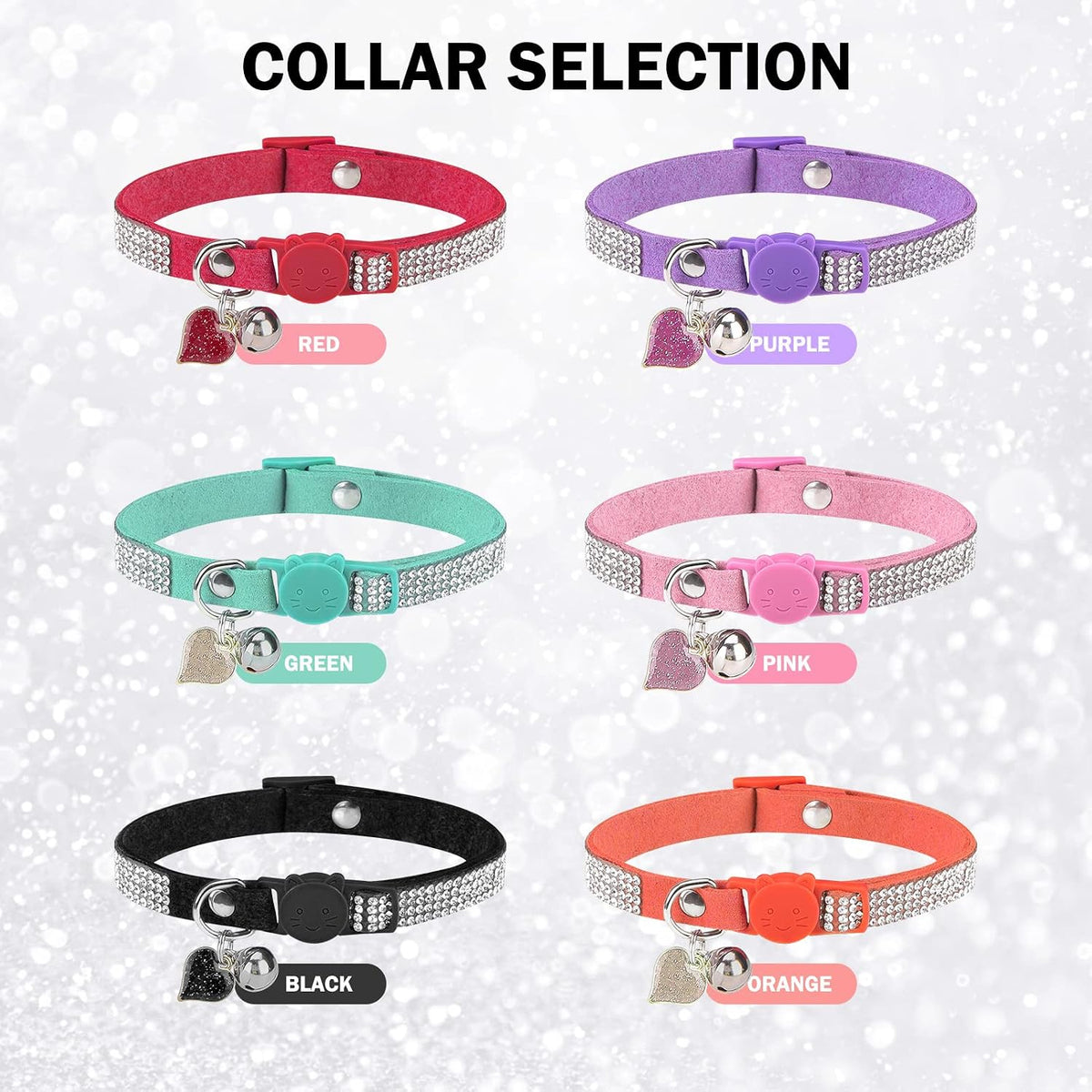 Rhinestone Cat Collar Breakaway, Bling Sparkly Diamond, 2 Pack