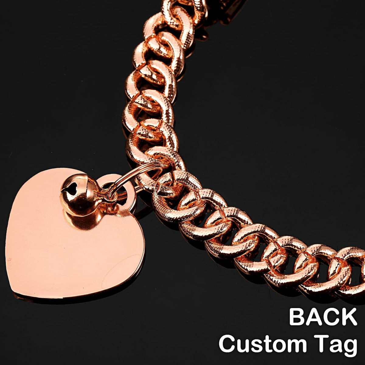 Hillban Gold Chain Dog Collar Rhinestone Heart Charm, Rose Gold, 14 Inch