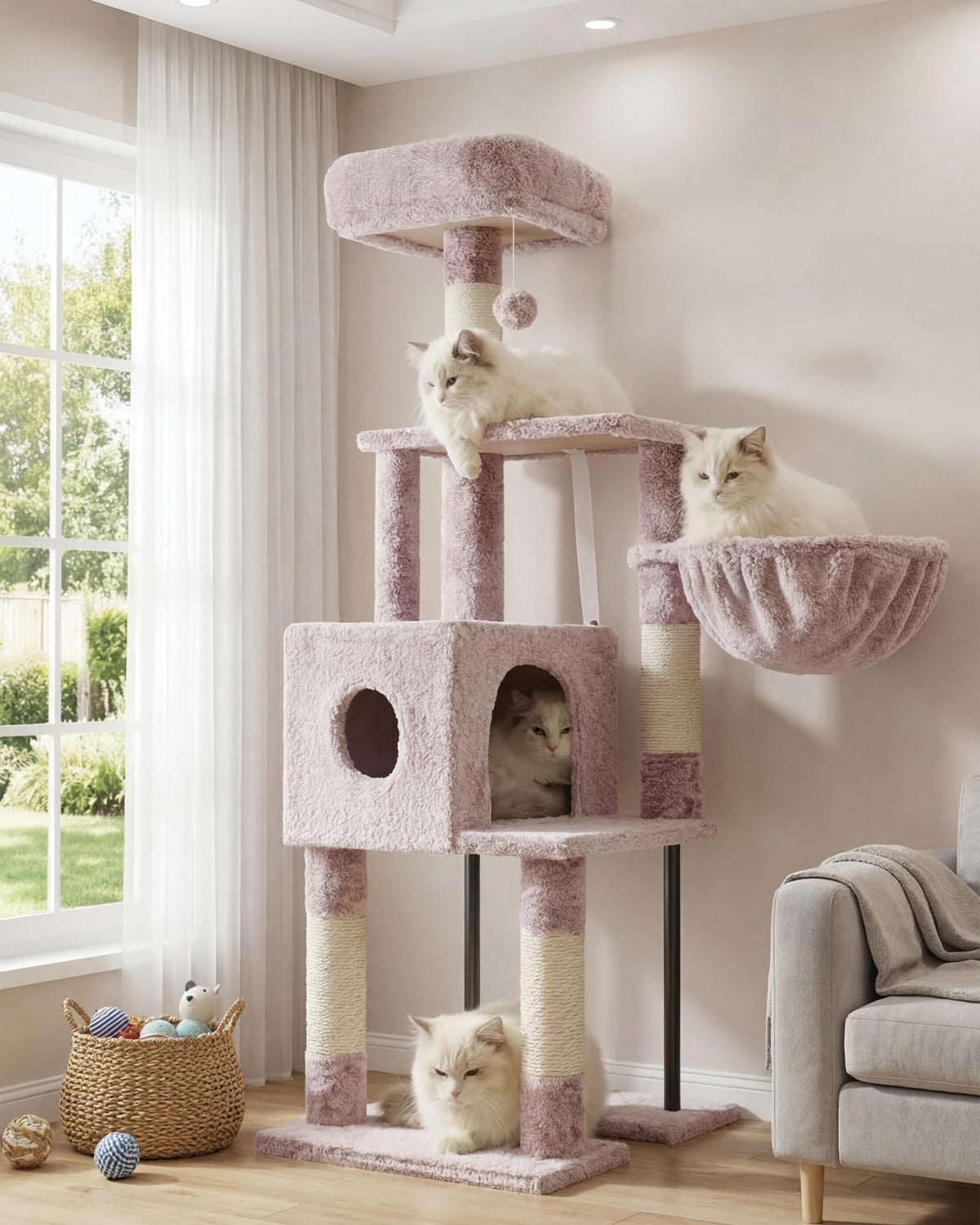 Heybly Cat Tree with Toy, 43.3 inch Cat Tower for Indoor Cats HCT004SW