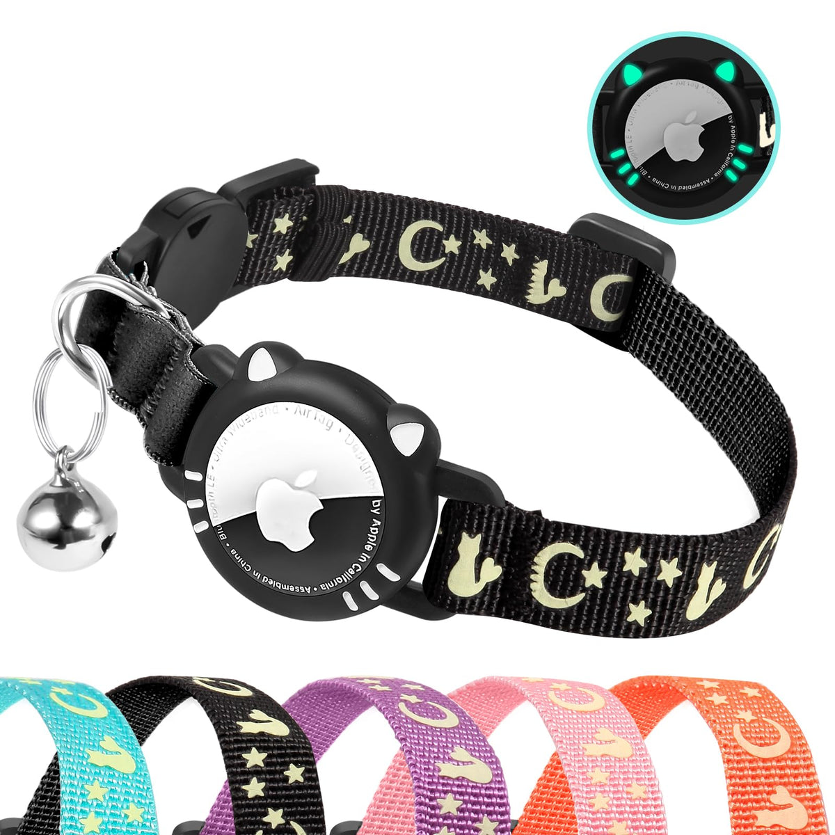 Reflective Breakaway Cat Collar with Airtag Holder and Bell, Orang, S