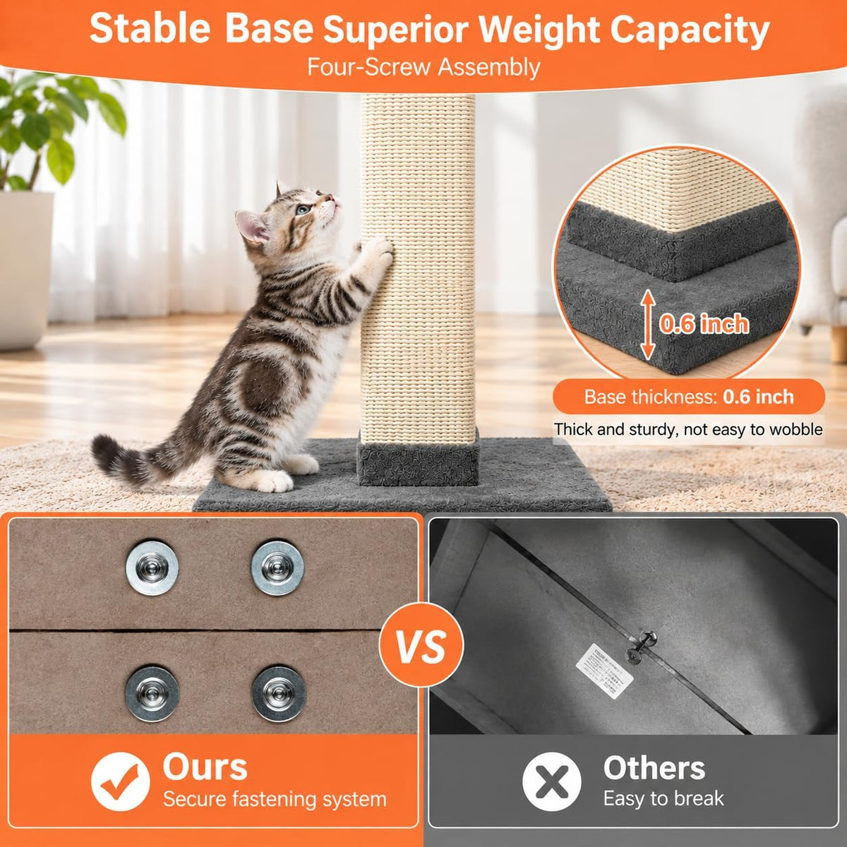 Cat Scratching Post 33 Inch Nature Sisal Scratch Post for Indoor Cats, Large Cat Scratcher Protect Your Furniture, for All Breeds Grey