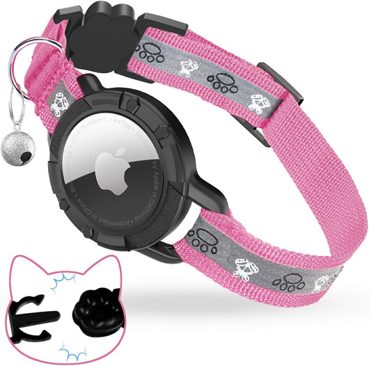 Breakaway AirTag Cat Collar, Reflective Cat Tracker Collar with Bell