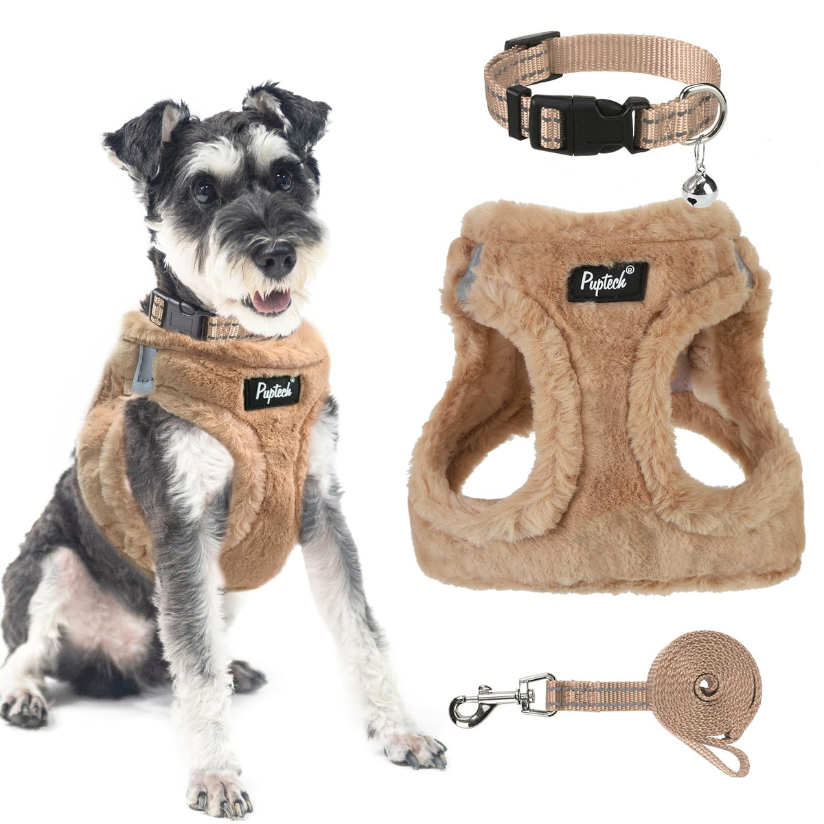 PUPTECK Adjustable Pet Harness Collar &Leash Set Step in for Small Dogs Puppy &Cats Outdoor Training &Running, Soft Mesh Padded Reflective Vest Harness,M: Chest girth: 16-18in Collar: 11.8-15.7in