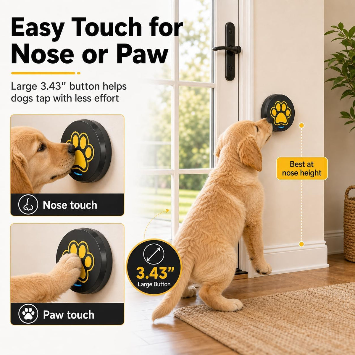 ChunHee Dog Bells to Go Outside, Touch Activated Dog Door Bell for Potty Training, Dog Bell for Door with 36 Built-in Sounds & Voice Commands, 5 Adjustable Volume Levels, Puppy Training Bell for Dogs