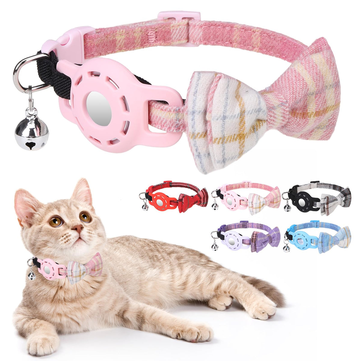 Airtag Cat Collar Breakaway, Bow Tie Collar with Airtag Holder