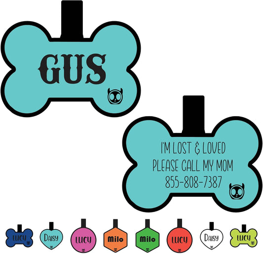 Silicone Silent Dog Tag Personalized with 5 Lines of Custom Deep Engraved Durable Soundless Pet ID Name Tag Bone Tiffany