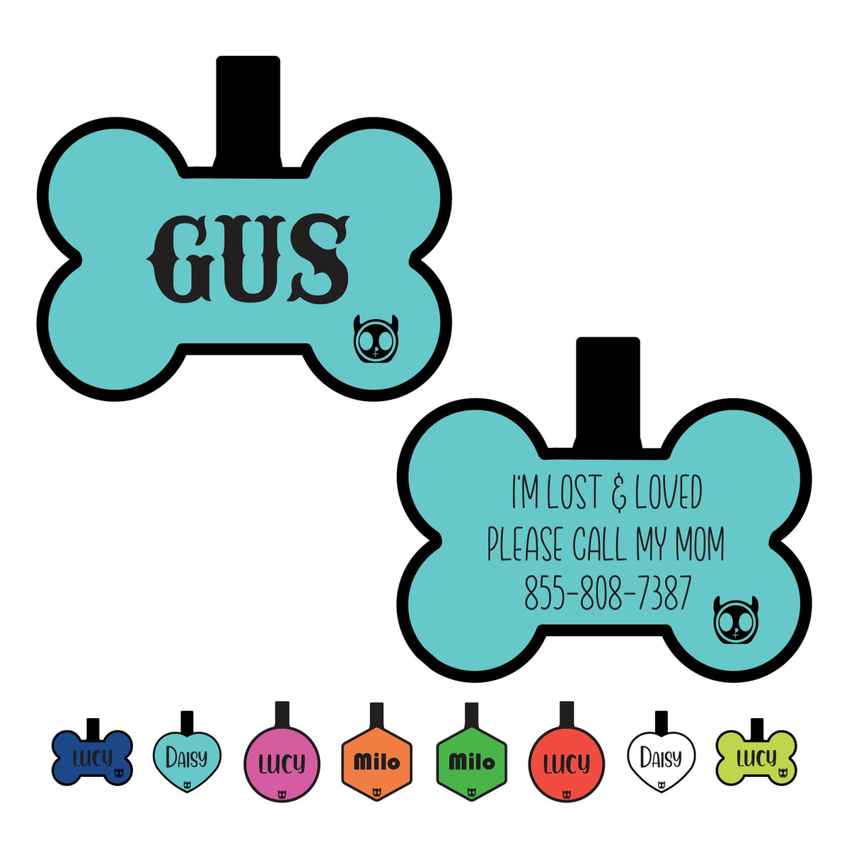 Silicone Silent Dog Tag Personalized with 5 Lines of Custom Deep Engraved Durable Soundless Pet ID Name Tag Bone Tiffany