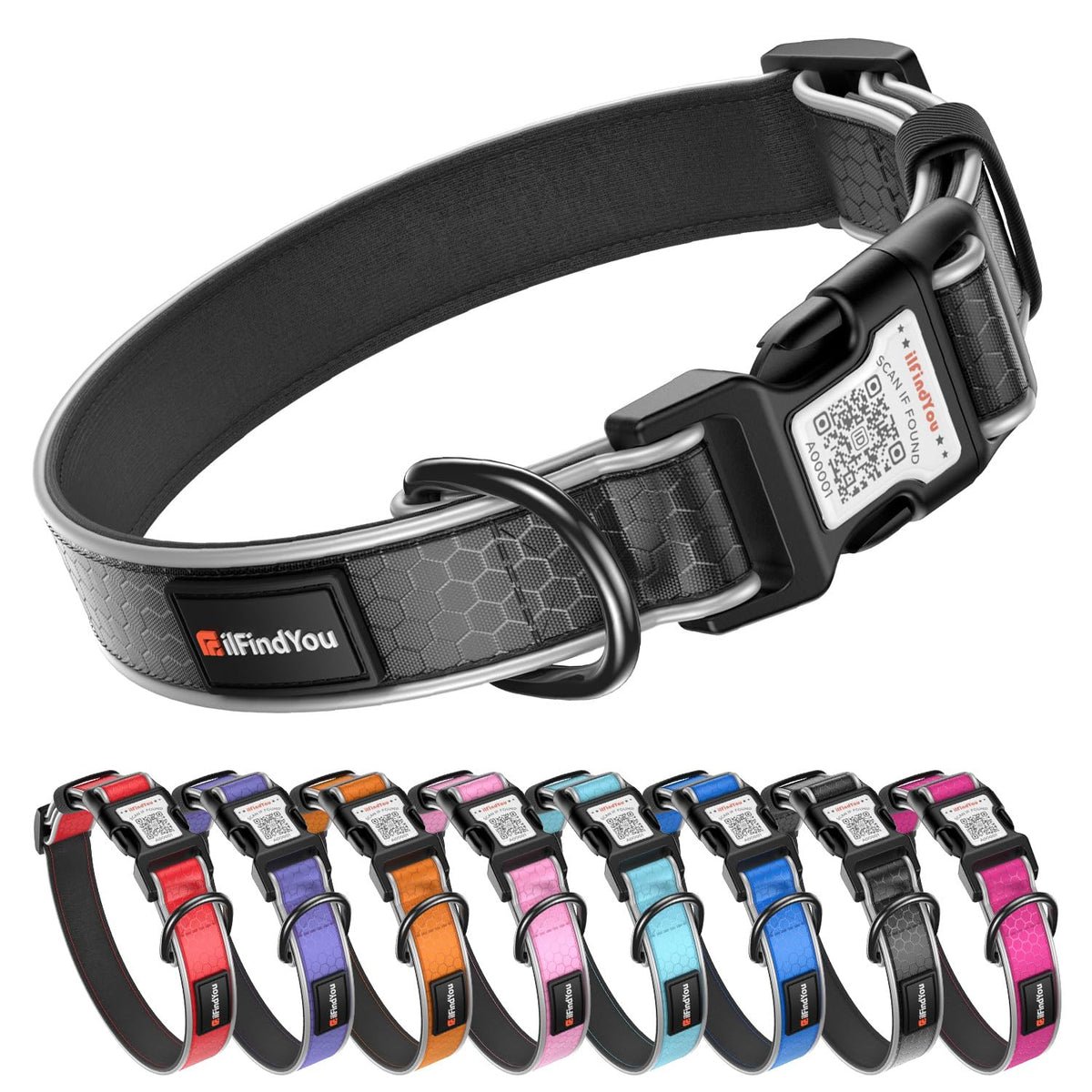Personalized Dog Collar with QR Code Dog Tag, Light Blue M