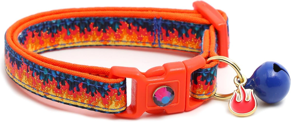 Flame Cat Collar with Charm & Bell | Safety Breakaway | Adjustable Large Size or Kitten Collar (Purple, Small(10lbs & Less))