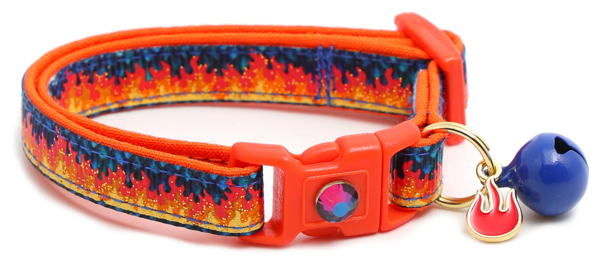 Flame Cat Collar with Charm & Bell | Safety Breakaway | Adjustable Large Size or Kitten Collar (Purple, Small(10lbs & Less))