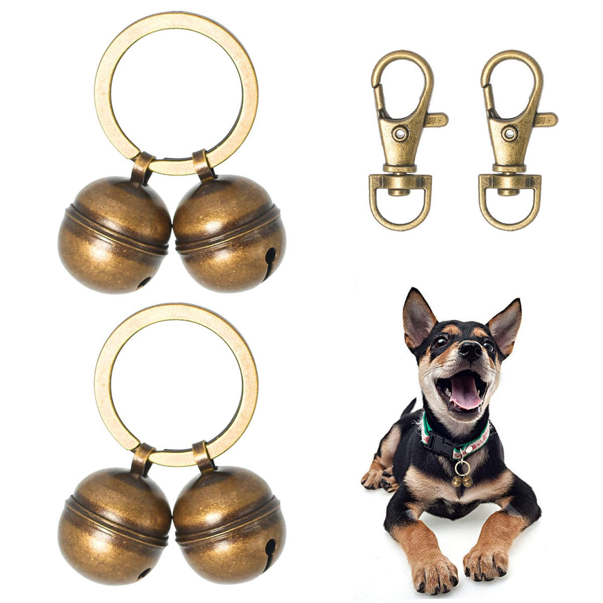Copper Bells for Dog Collars with Snap Clips - Dog Bells to Go Outside,Made of Pure Copper for Dogs/Cat - Clear Sound & No Rust - Know Where Your Pet