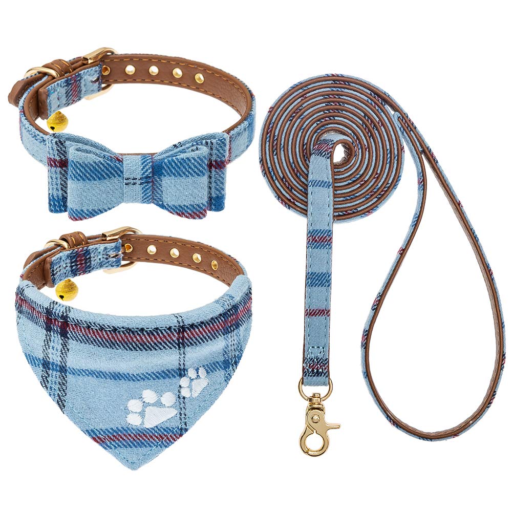 EXPAWLORER Dog Collar and Lead Set Embroidery Pawprint, Blue XS