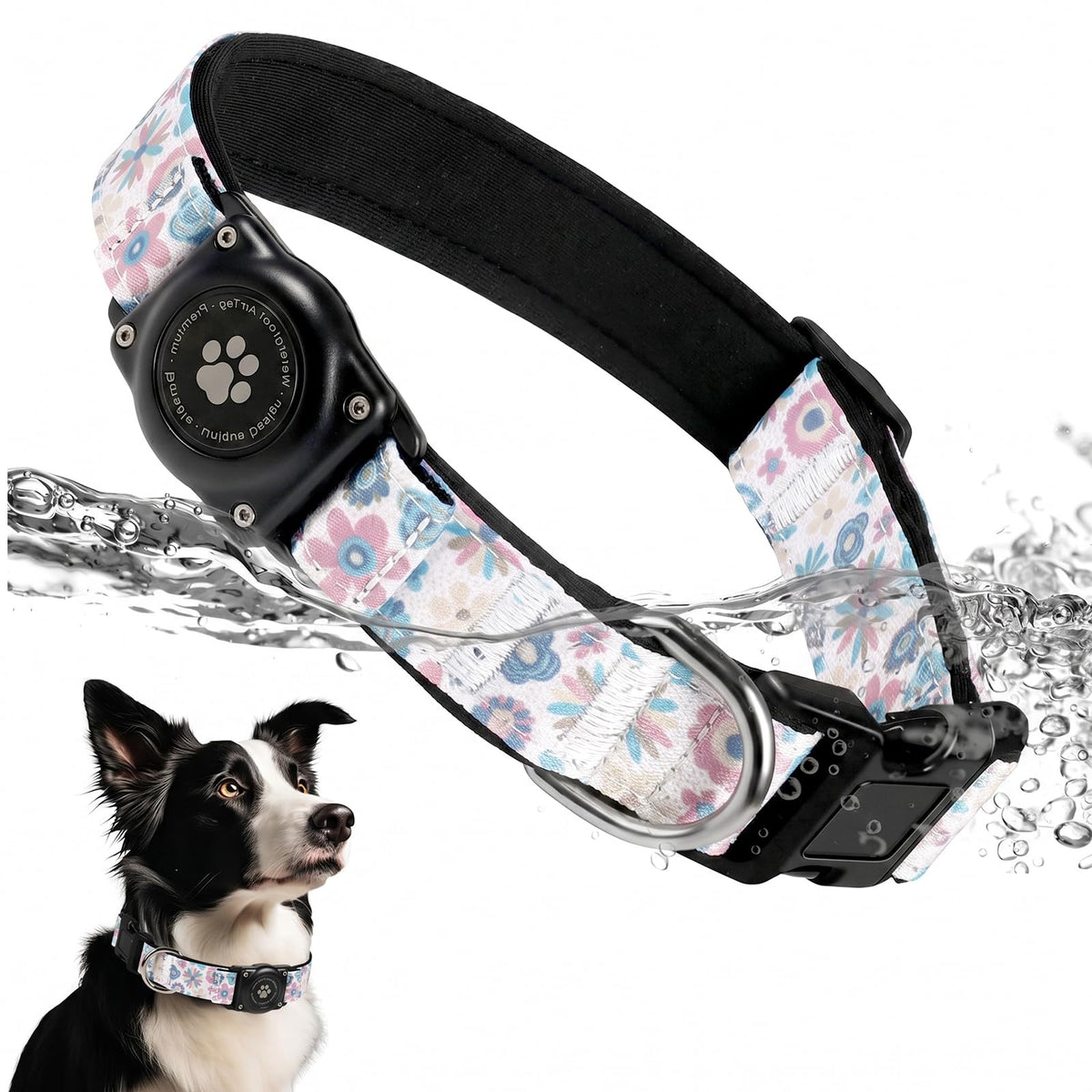 Upgrade Dog Collar with AirTag Holder, IP68 Waterproof, Black, S