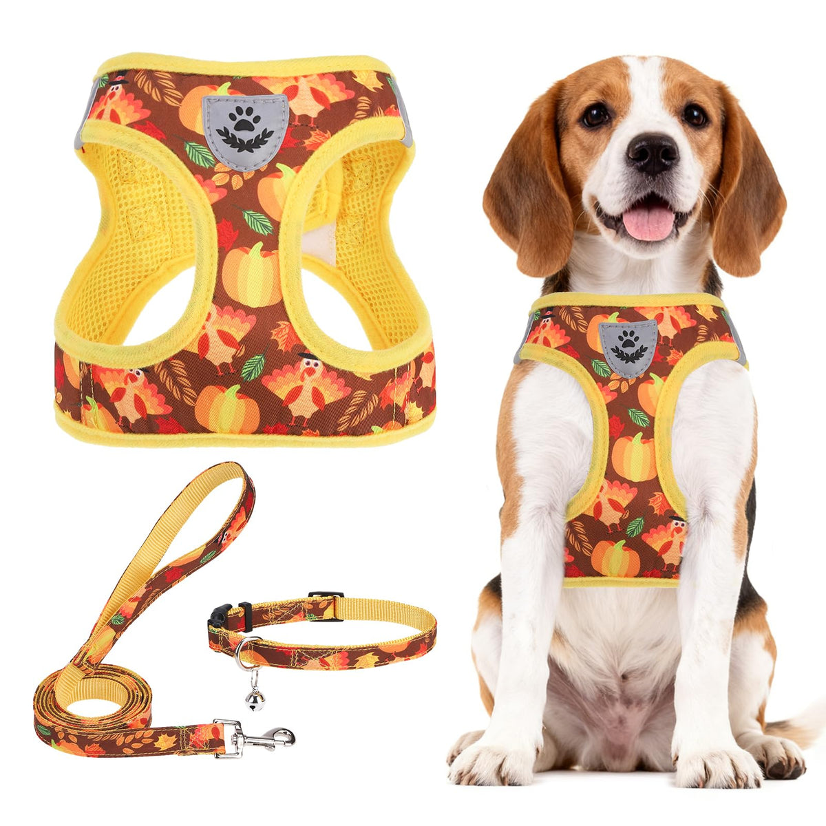 PUPTECK Adjustable Pet Harness Collar &Leash Set Step in for Small Dogs Puppy &Cats Outdoor Training &Running, Soft Mesh Padded Reflective Vest Harness,M: Chest girth: 16-18in Collar: 11.8-15.7in