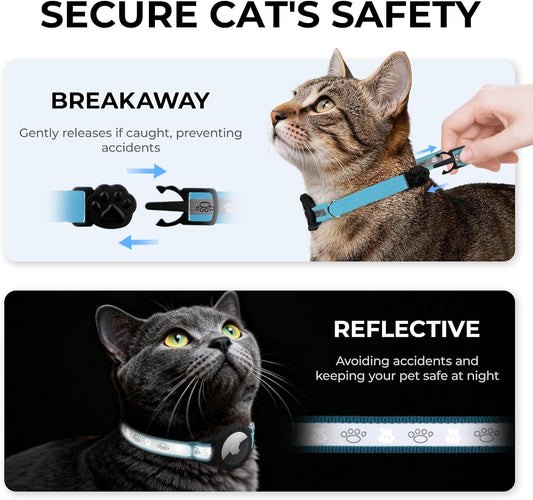 Breakaway AirTag Cat Collar, Reflective Cat Tracker Collar with Bell
