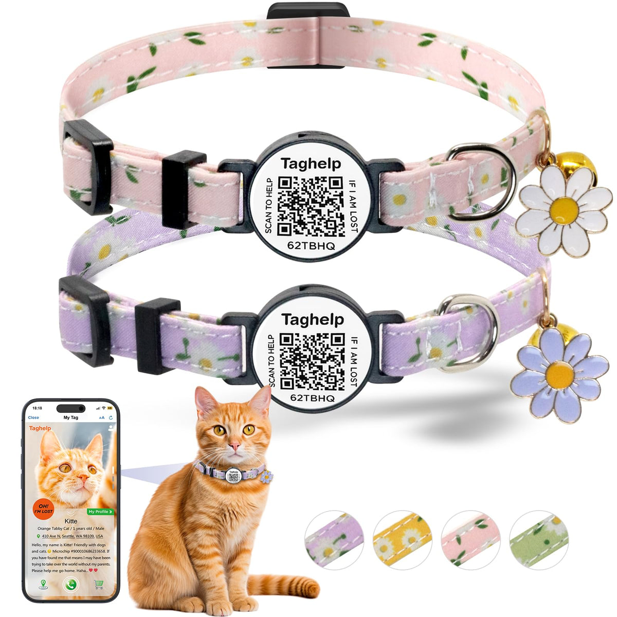 2 Pack QR Code Cat Collar with Instant Lost Pet Recovery System, Scan for Urgent Alerts & Location Info, Breakaway Reflective Collar with Safety Bell (Blue & Pink)
