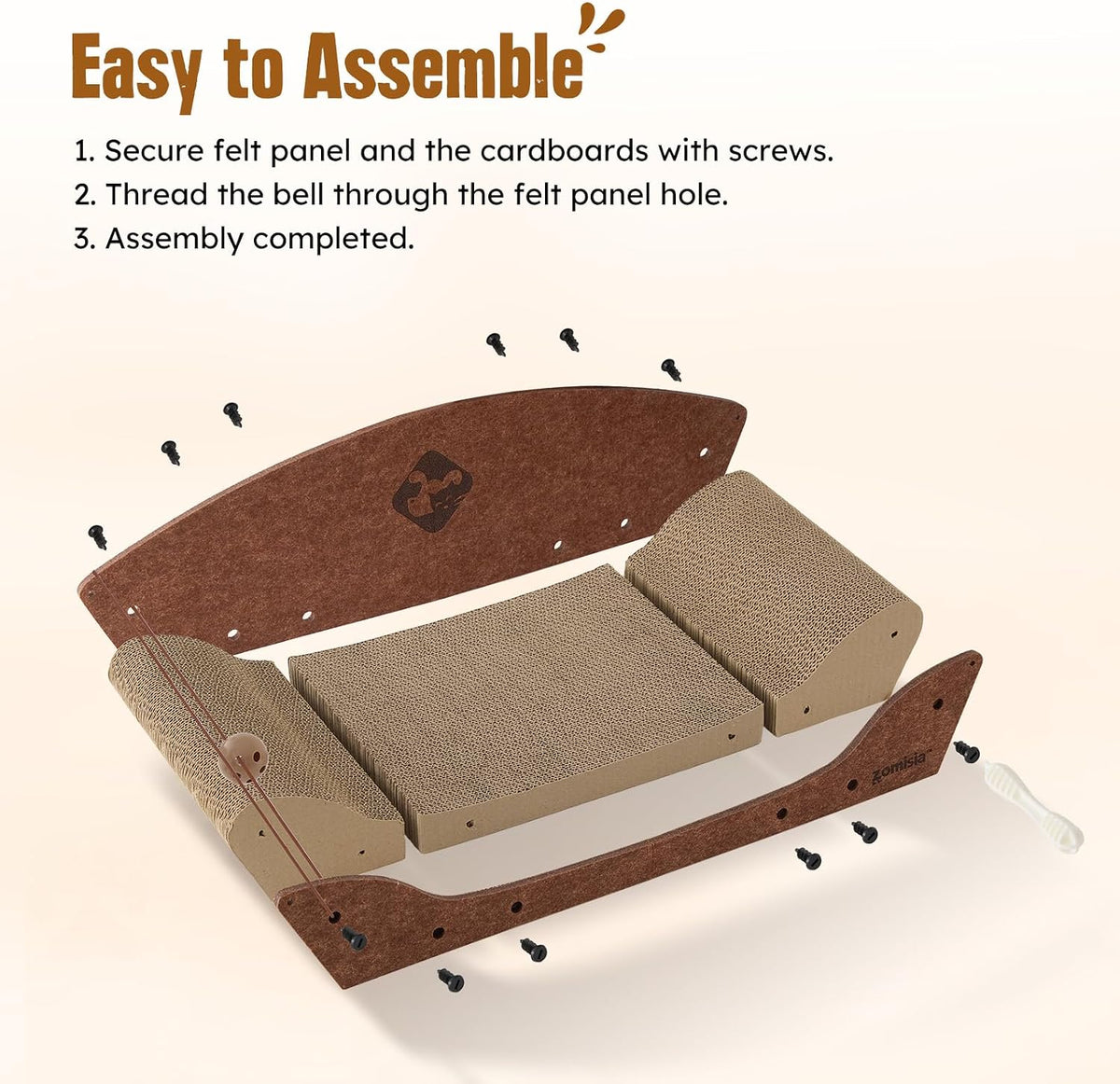 ZOMISIA 26'' Cardboard Cat Scratcher Bed for Indoor Cats, 1PC, Brown