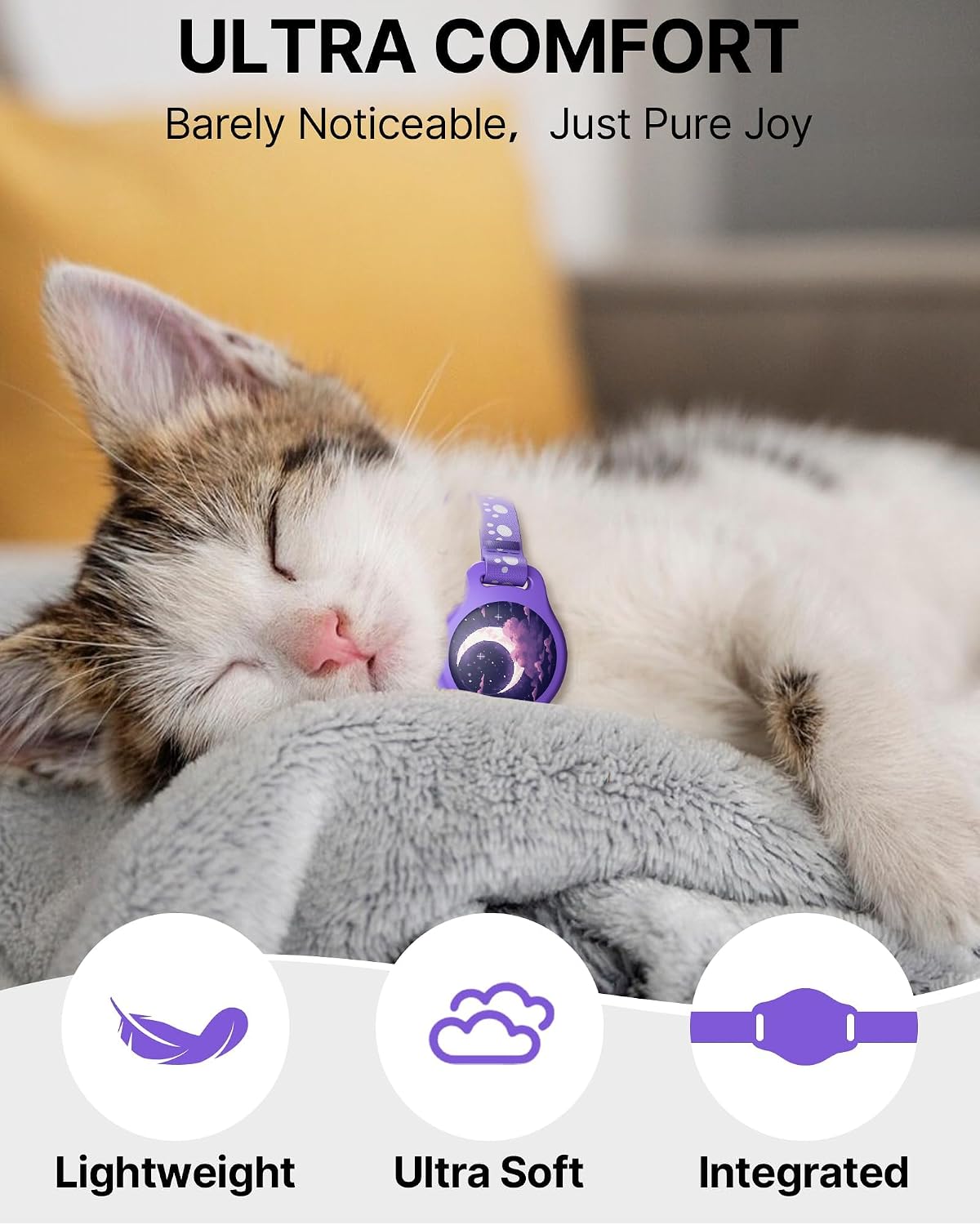 Cat Tracker Collar - Waterproof Airtag Cat Collar with Finder Tag, Purple