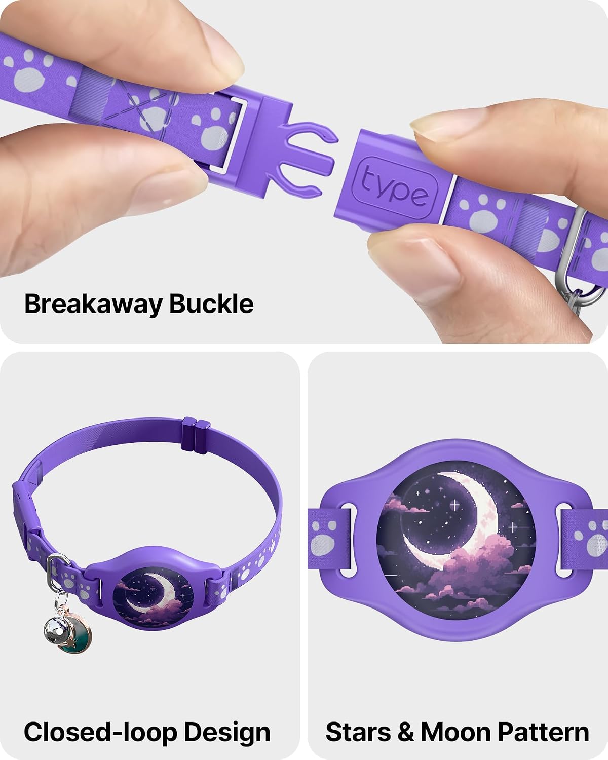 Cat Tracker Collar - Waterproof Airtag Cat Collar with Finder Tag, Purple
