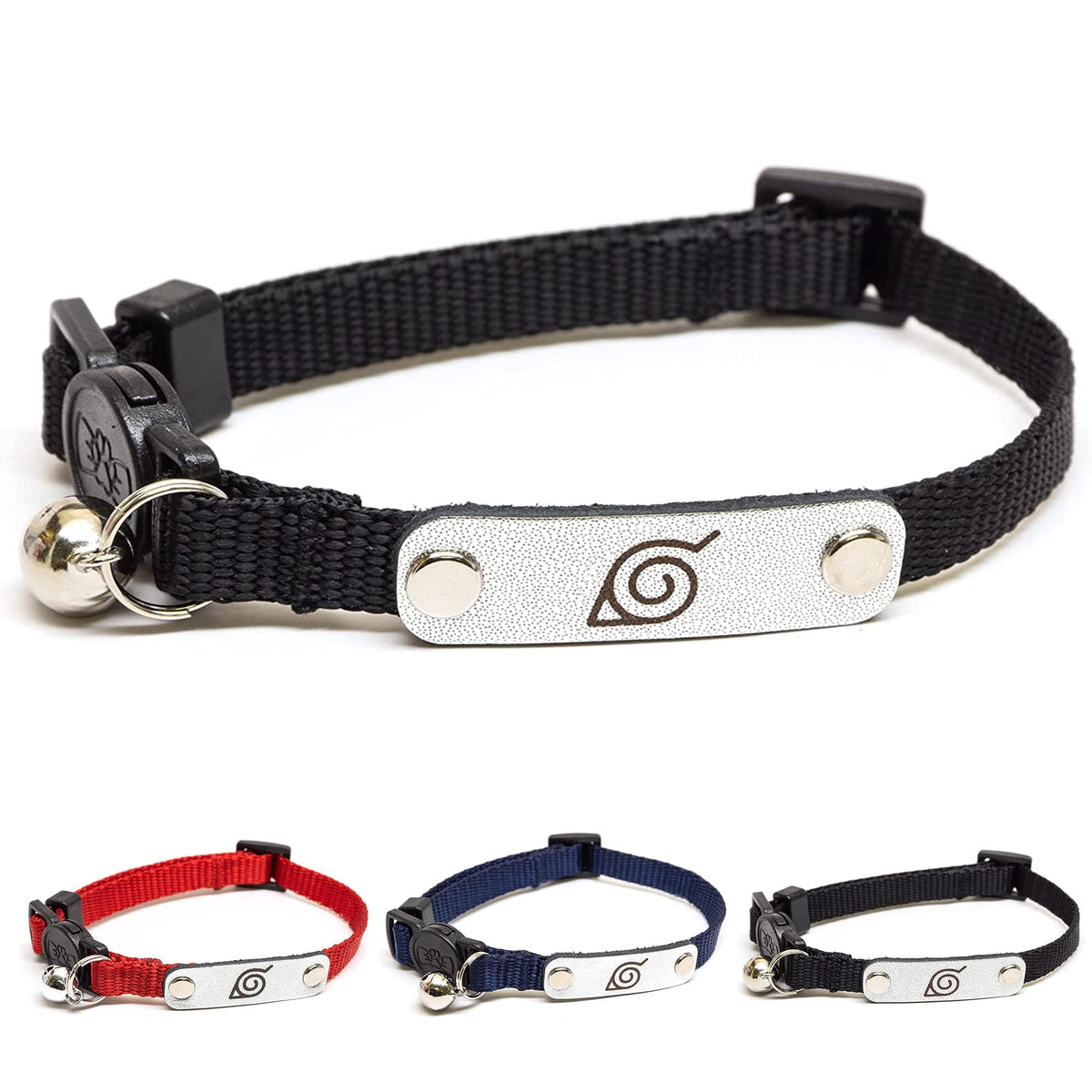 Naruto Breakaway Cat Collars for Girl & Boy Cats | Officially Licensed Naruto Shippuden Hidden Leaf Village Pet Accessories & Gifts, (8.5” to12”) Adjustable Cute Kitten Collar with Bell (Navy, Ninja)