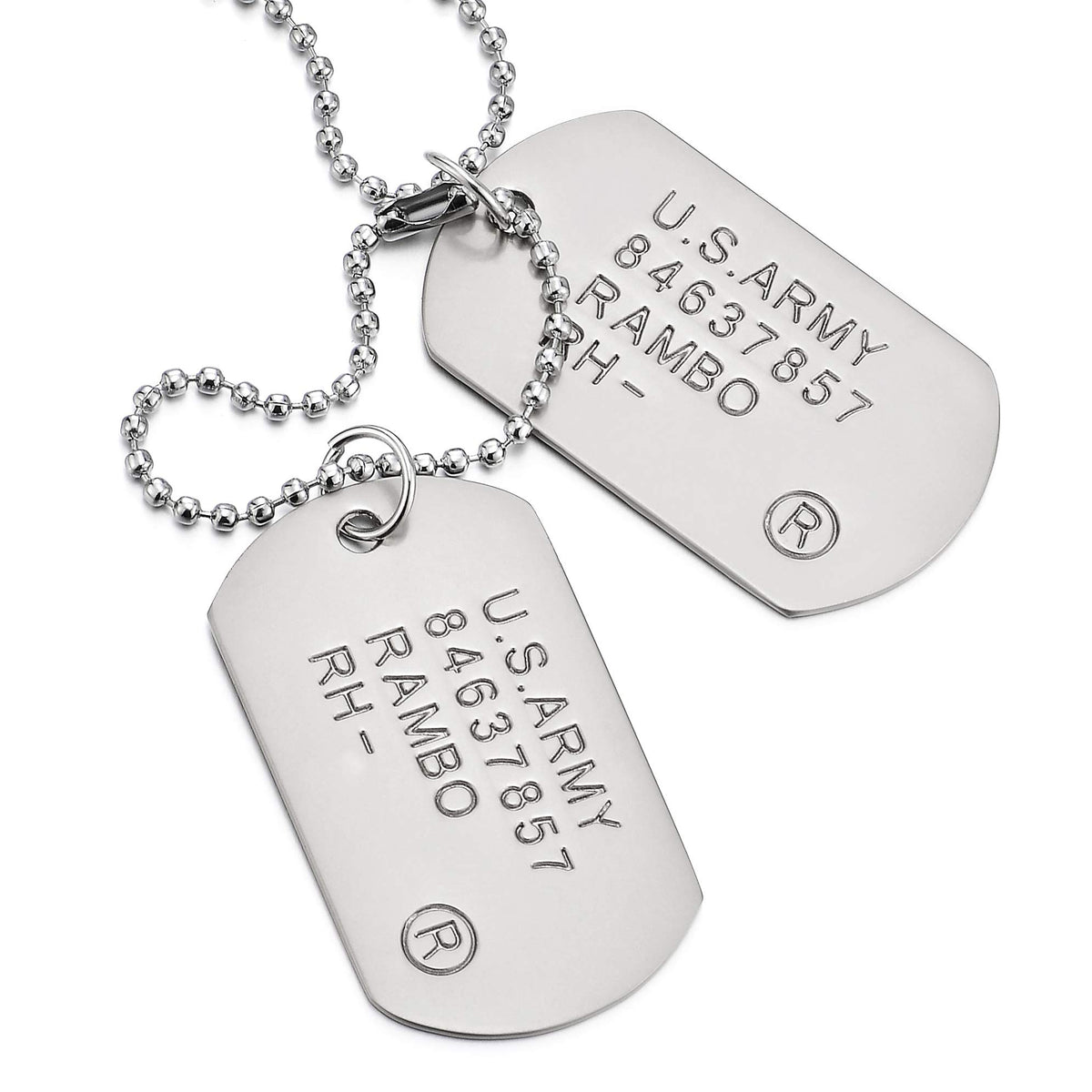 COOLSTEELANDBEYOND Men's Military Dog Tag Pendant Necklace With Ball Chain, Double ID Tag Design, Engraved Army-Style Plate, Classic Soldier Gift