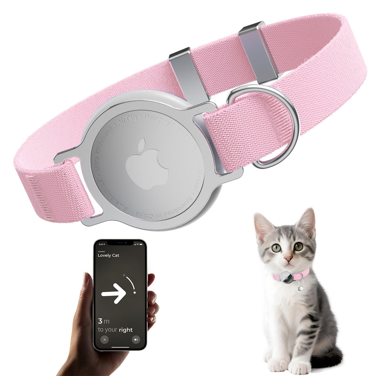 AirTag Cat Collar, Elastic Tracker Collar with Airtag Holder and Bell