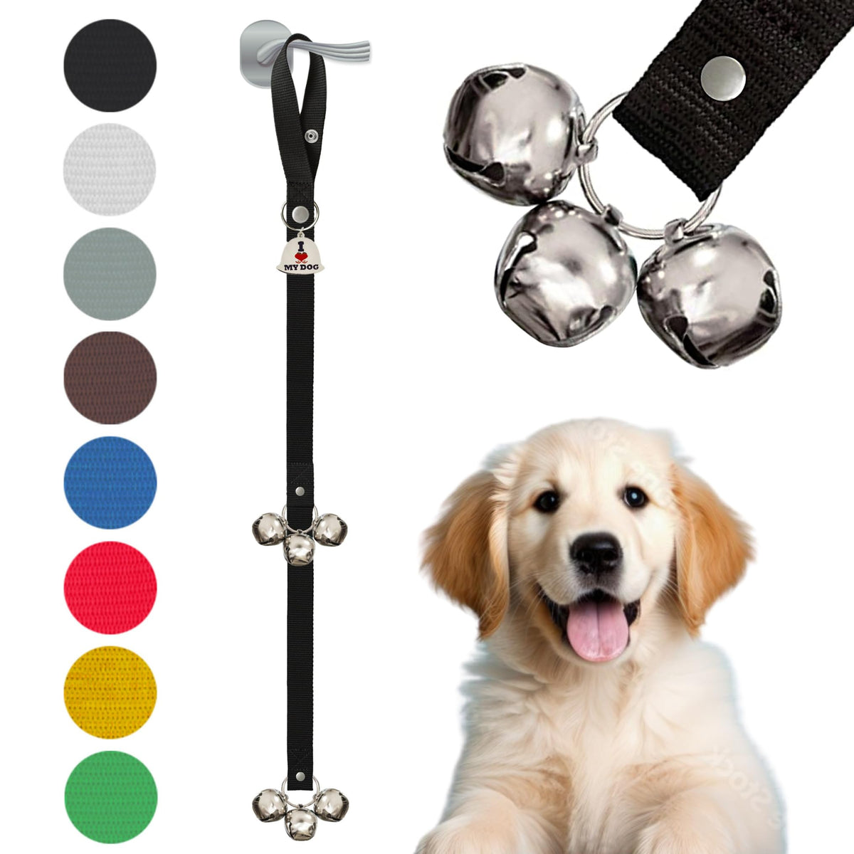 Caldwell's Pet Supply Co. Dog Potty Bells, Dog Door Bell, Bells To Go Outside, Potty Training Bell, Dogs Doorbell, Dogs Potty Doorbell, Ring To Go Pee, All Breed Puppy Training Tool - Black (Set of 2)