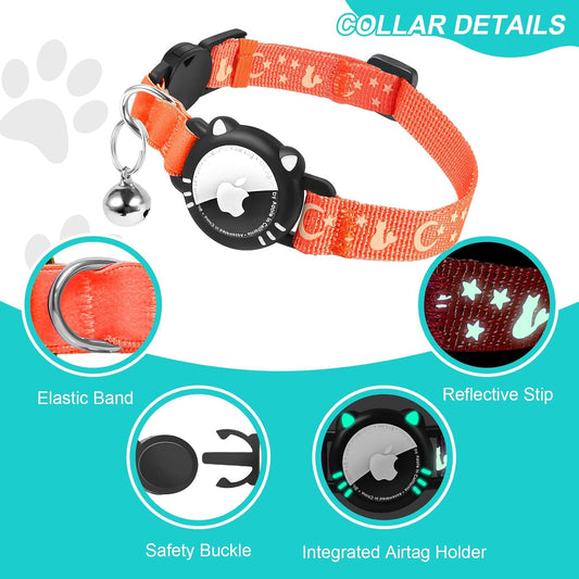 Reflective Breakaway Cat Collar with Airtag Holder and Bell, Orang, S